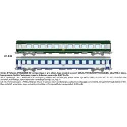 Set de 2 voitures AMBULANCE vert/gris et VU Couchette B10c10, logo ...