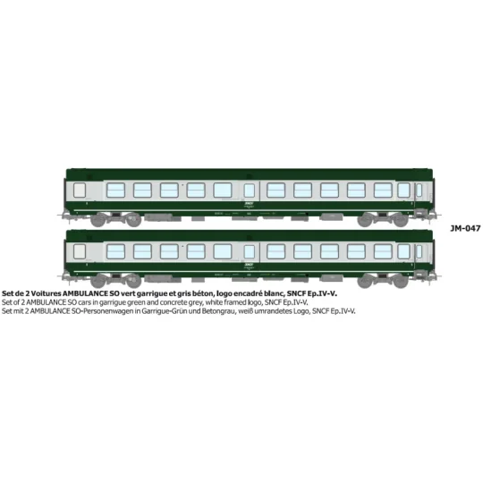 JM-047-Set de 2 voitures AMBULANCE vert/gris, logo encadré blanc - REE JM047 - HO 1/87
