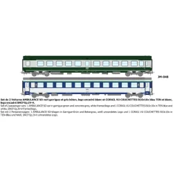 Set of 2 green/grey ambulance and B10c10 sleeper van vehicles, whit...