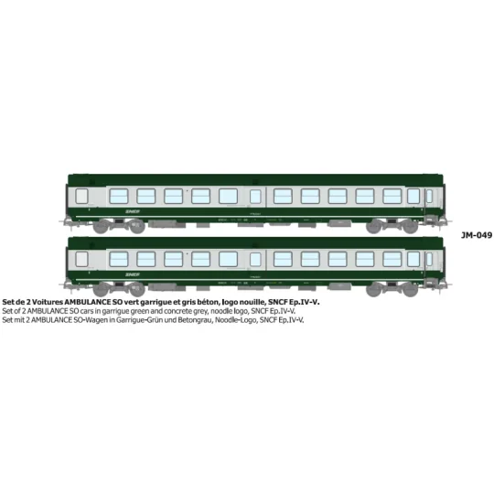 Set de 2 voitures AMBULANCE vert/gris, logo nouille - REE JM049 - H... JM-049-Set de 2 voitures AMBULANCE vert/gris, logo nouille - REE JM049 - HO 1/87