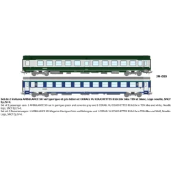 Set of 2 green/grey ambulance and B10c10 sleeper van vehicles, with...