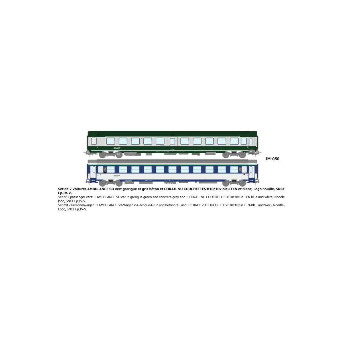 Set de 2 voitures AMBULANCE vert/gris et VU Couchette B10c10, logo ... Set de 2 voitures AMBULANCE vert/gris et VU Couchette B10c10, logo ...