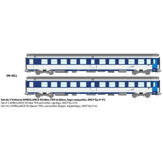 Set de 2 voitures AMBULANCE bleu, logo casquette - REE JM051 - HO 1/87 JM-051-Set de 2 voitures AMBULANCE bleu, logo casquette - REE JM051 - HO 1/87