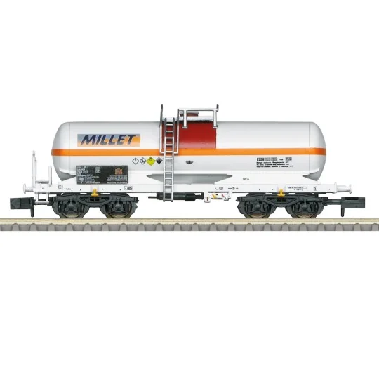 Trix_18979-Chemical tank wagon with bogies "Millet" - Trix 18979 - N