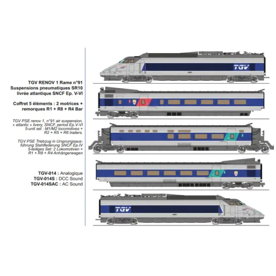 TGV RENOV 1 rame n°91 SR10, 5 éléments, Atlantique SNCF - HO - TGV014 TGV-014-TGV RENOV 1 rame n°91 SR10, 5 éléments, Atlantique SNCF - HO - TGV014
