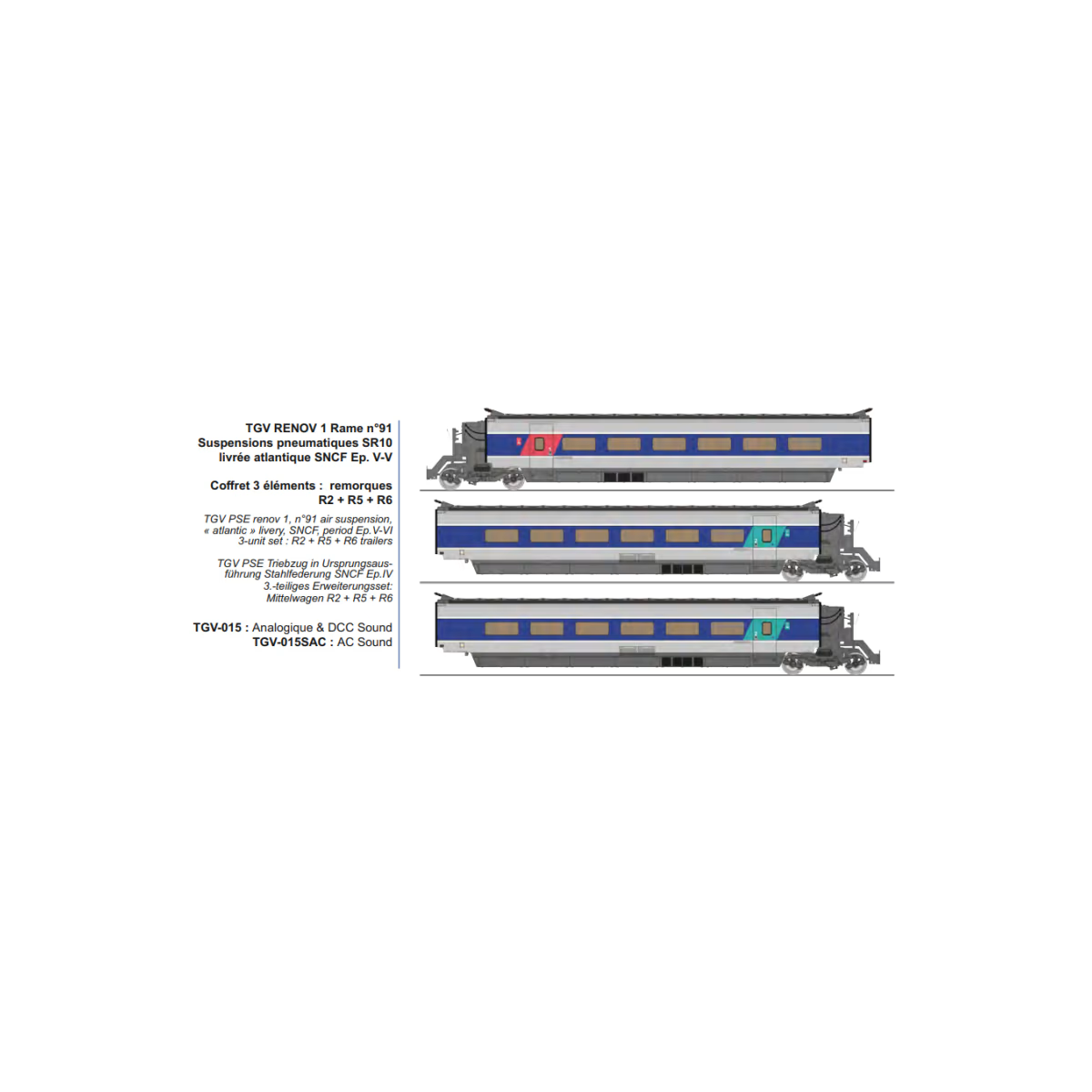 Set de 3 éléments complémentaires TGV RENOV 1 n°91, Atlantique SNCF... Set de 3 éléments complémentaires TGV RENOV 1 n°91, Atlantique SNCF...