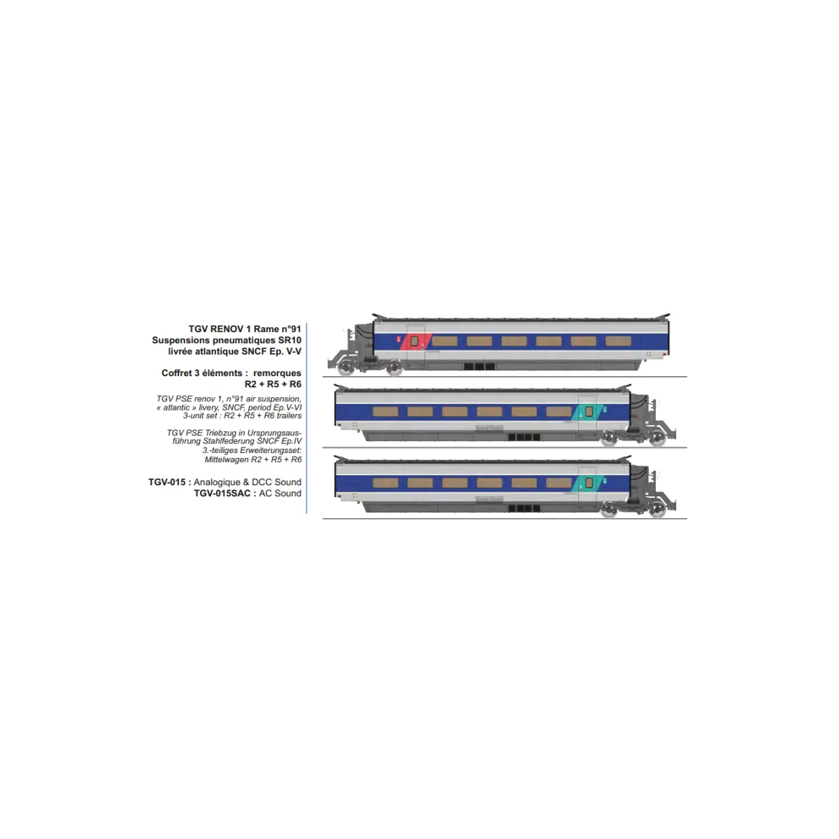 Set de 3 éléments complémentaires TGV RENOV 1 n°91, Atlantique SNCF... Set de 3 éléments complémentaires TGV RENOV 1 n°91, Atlantique SNCF...