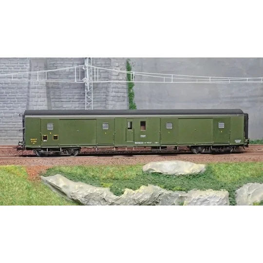 VB-353-Ree Modeles VB353 Fourgon à bogies, ex-PLM, métallisé, vert 306, SNCF, feux fonctionnels