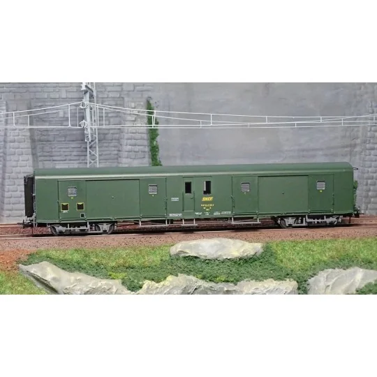 VB-355-Ree Modeles VB355 Fourgon à bogies, ex-PLM, métallisé, vert 301, SNCF, feux fonctionnels