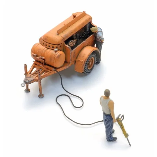 ARTI_387.611-Compresseur sur remorque avec marteau-piqueur + 2 figurines Artitec 387.611 - H0 1/87