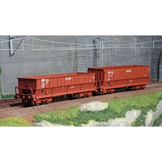 Lsm_32300-Ls Models 32300 Set de 2 wagons tombereaux, SNCB, DM / DMH rouge UIC, SACILOR