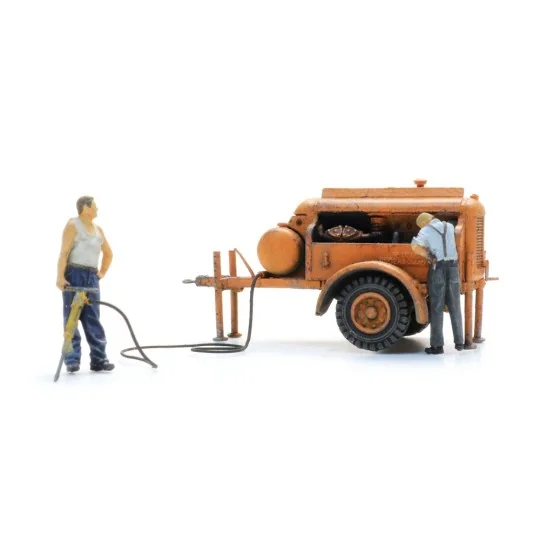 ARTI_387.611-Compresseur sur remorque avec marteau-piqueur + 2 figurines Artitec 387.611 - H0 1/87