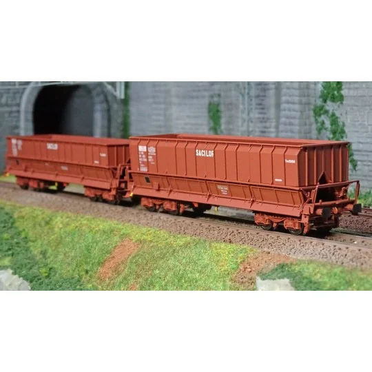 Lsm_32300-Ls Models 32300 Set de 2 wagons tombereaux, SNCB, DM / DMH rouge UIC, SACILOR