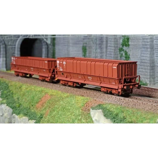 Lsm_32303-Ls Models 32303 Set de 2 wagons tombereaux, SNCB, DM / DMH rouge UIC, SACILOR
