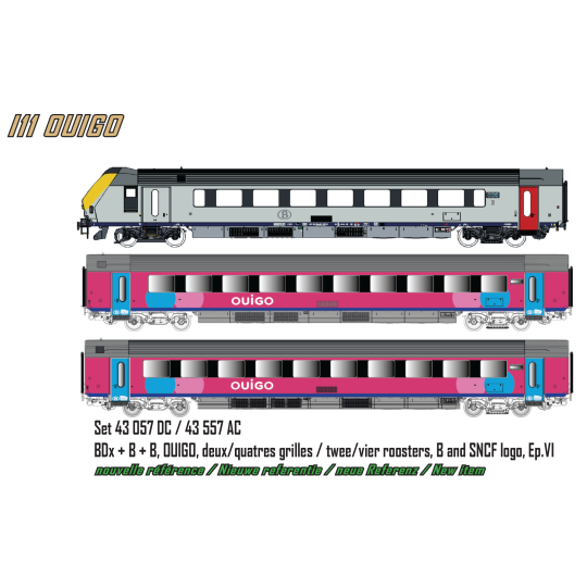 LSM_43057-LS Models 41252DC Set of 3 original Corail coaches (VU + VTU), driving trailer, SNCF, Nouille logo, lights - LSM_43057DC