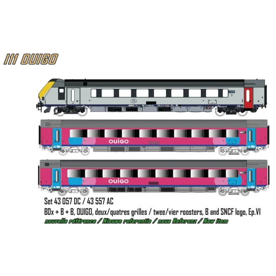 LSM_43057-Set of 3 reversible I11 OUIGO passenger cars, SNCB / SNCF, LS Models 43057 H0