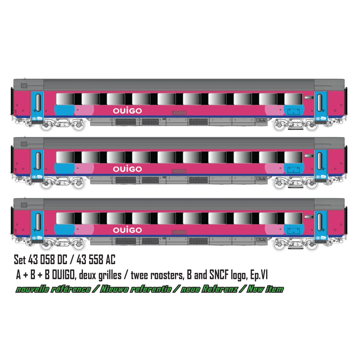 Set de 3 voitures voyageurs I11 OUIGO, SNCB / SNCF, LS Models 43058 HO