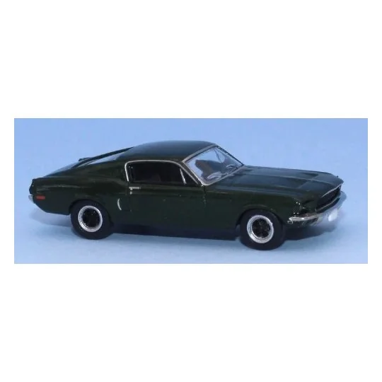SAI_19600-1968 Ford Mustang Fastback "Bullitt" car, dark metallic green - BREKINA 19600 - HO 1/87