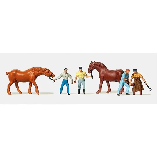 Figurines Maréchaux-ferrants avec chevaux - Merten Preiser 0210889 ... Preiser_0210889-Figurines Maréchaux-ferrants avec chevaux - Merten Preiser 0210889 - H0