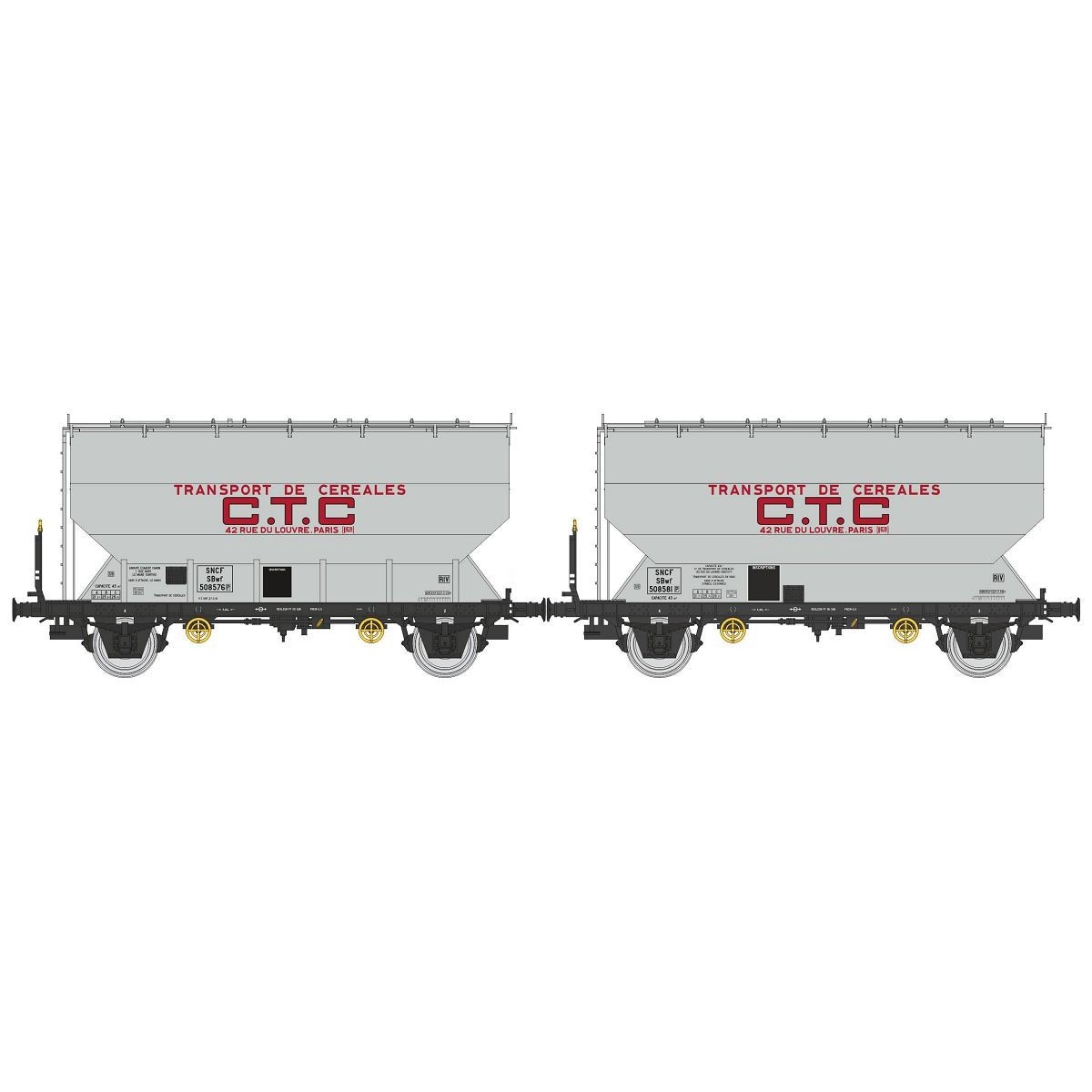 Set of 2 FAUVET-GIREL "CTC" grain wagons - REE WB880 - HO Set of 2 FAUVET-GIREL "CTC" grain wagons - REE WB880 - HO