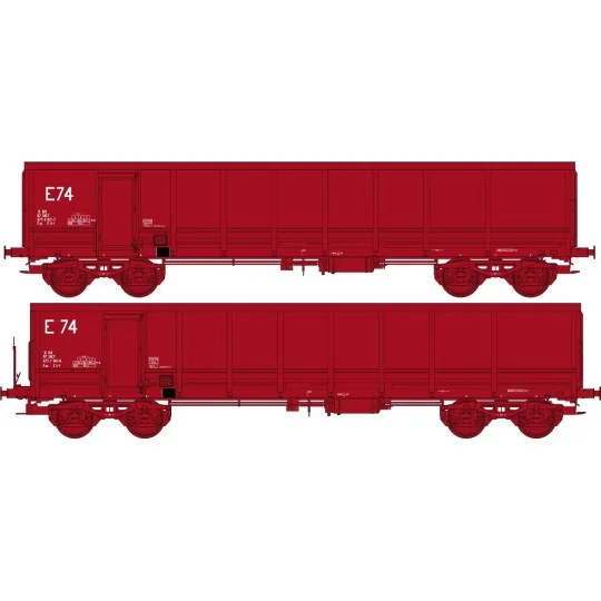 WBSE-012-Ree modeles Sud-Express WBSE-012 Set de 2 Wagons Tombereaux FAS, rouge, Bogie Y25, SNCF, E74