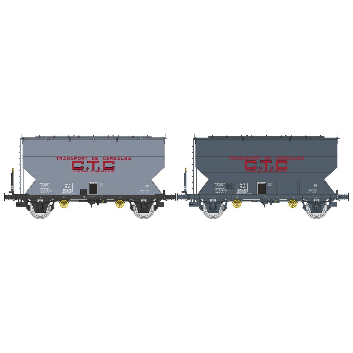 Set of 2 FAUVET-GIREL "CTC" grain wagons, SNCF Era III - REE WB887 ...