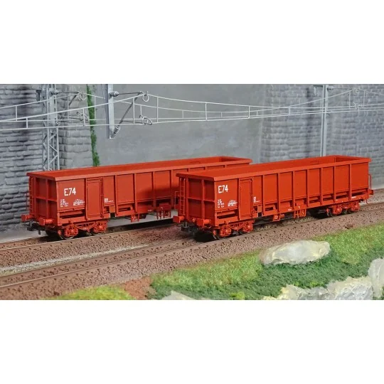 WBSE-012-Ree modeles Sud-Express WBSE-012 Set de 2 Wagons Tombereaux FAS, rouge, Bogie Y25, SNCF, E74