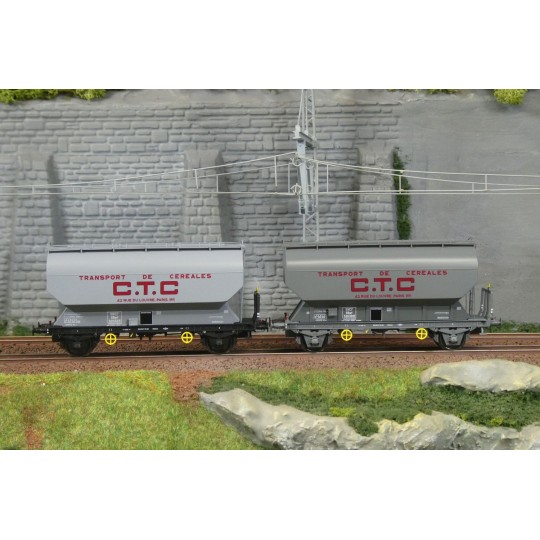 WB-887-Set of 2 FAUVET-GIREL "CTC" SNCF grain wagons - REE WB885 - HO - WB-887