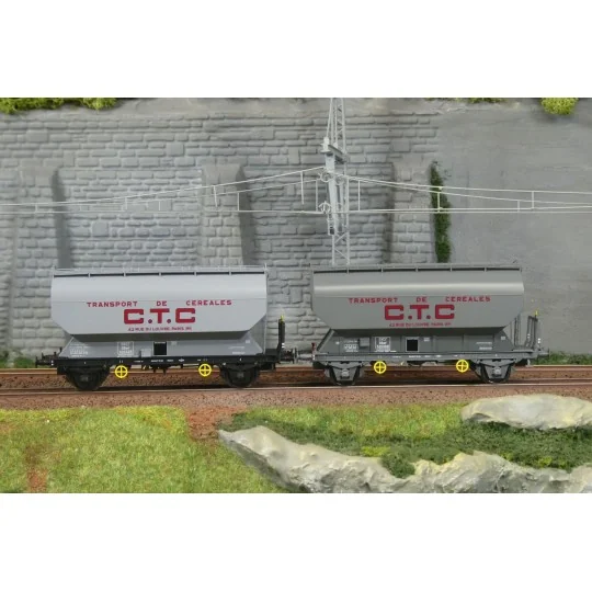 Set of 2 FAUVET-GIREL "CTC" grain wagons, SNCF Era III - REE WB887 ... WB-887-Set of 2 FAUVET-GIREL "CTC" grain wagons, SNCF Era III - REE WB887 - HO