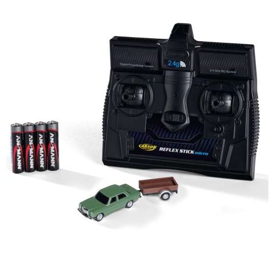 Carson 1/87 HO Green Mercedes-Benz 200/8 RC Car + Trailer 500504169-Carson 1/87 HO Green Mercedes-Benz 200/8 RC Car + Trailer - 500504169