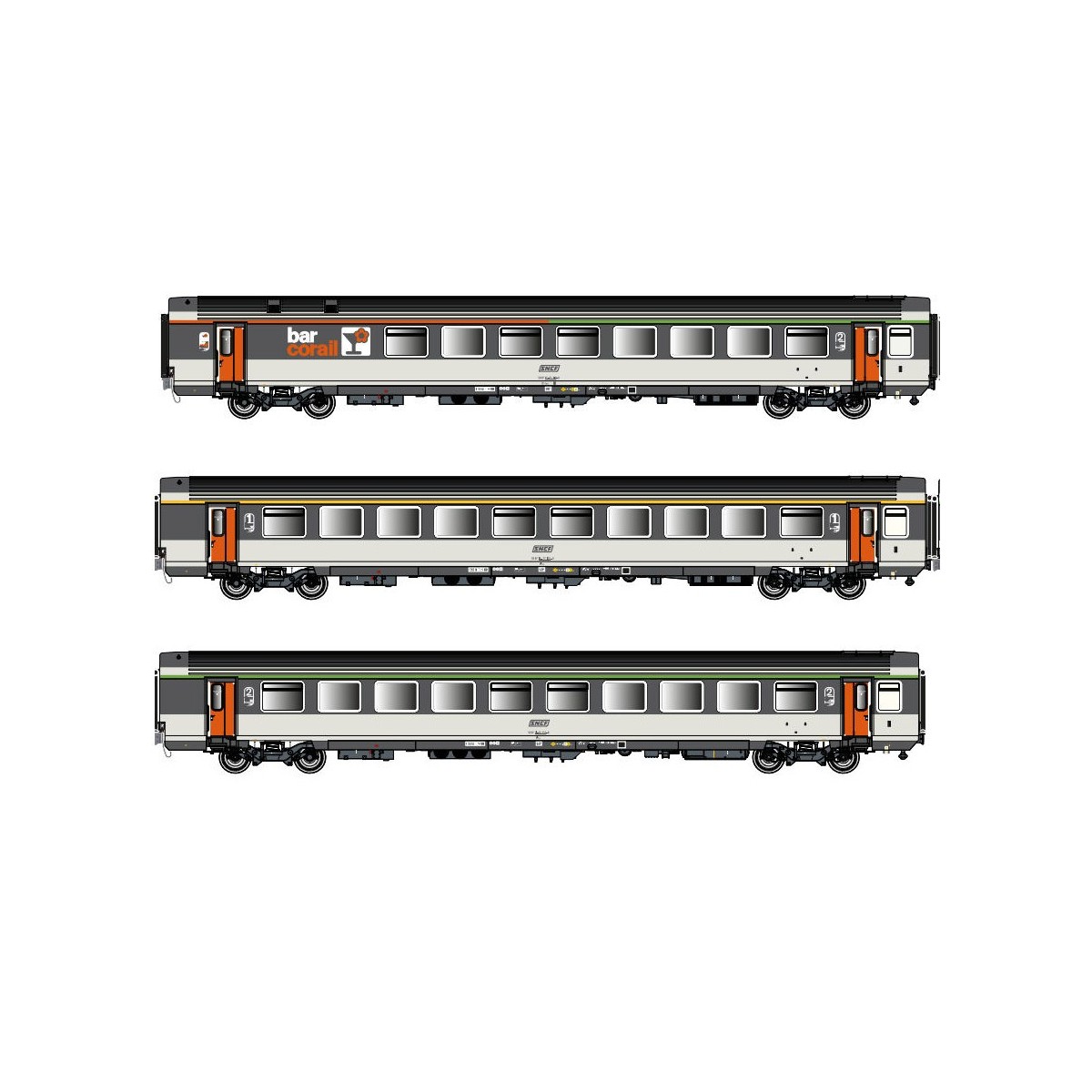 Set of 3 Corail VTU coaches with bar car B5rtux / A10tu / B11tu - L...