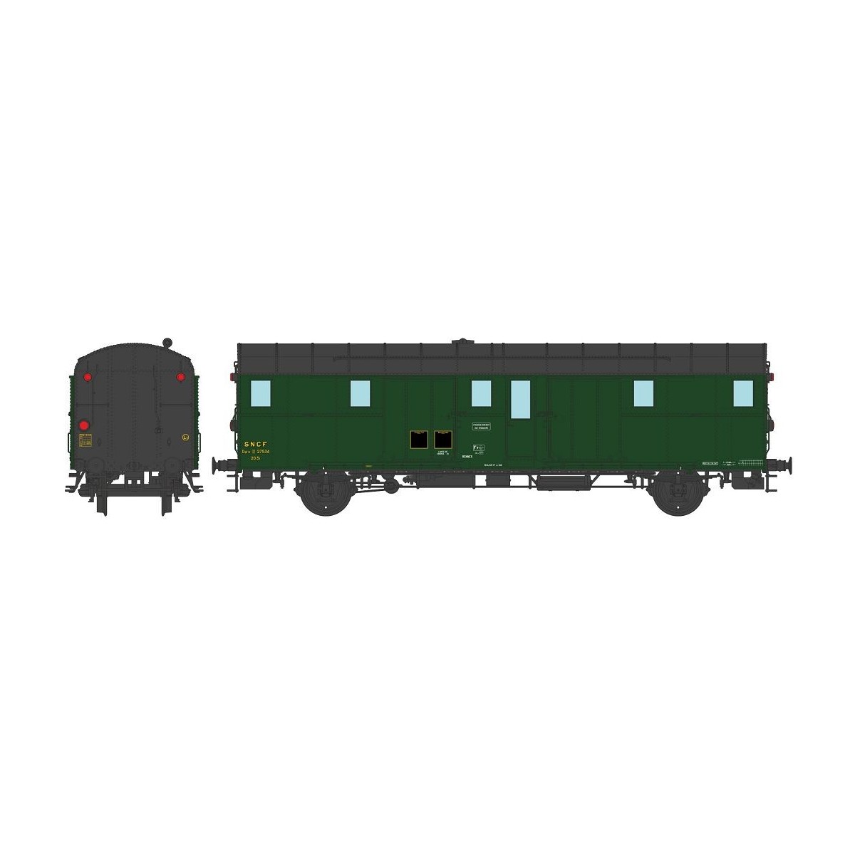 Ree Modeles VB311 OCEM 32 baggage car, black roof and ends, working...