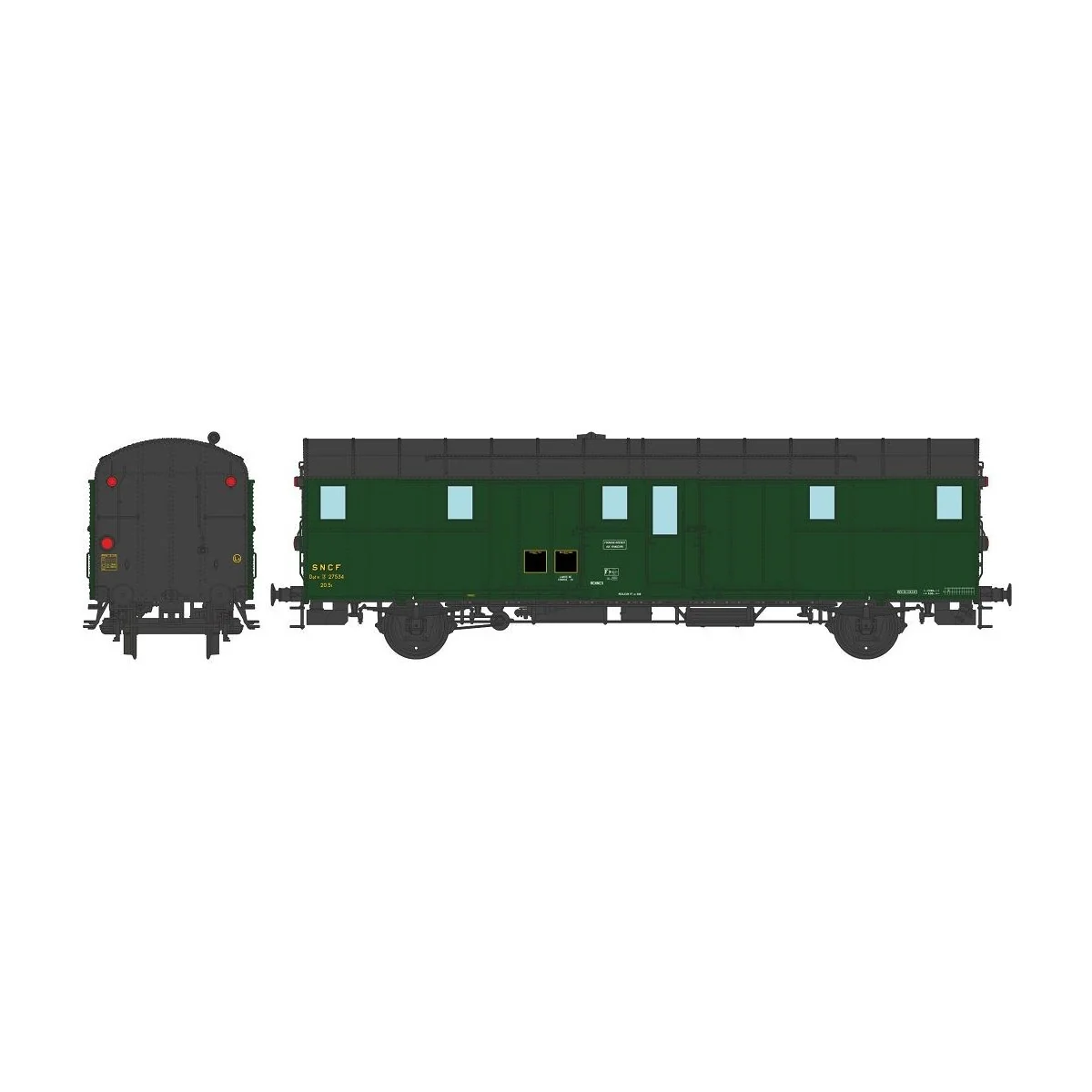Ree Modeles VB311 OCEM 32 baggage car, black roof and ends, working... Ree Modeles VB311 OCEM 32 baggage car, black roof and ends, working...