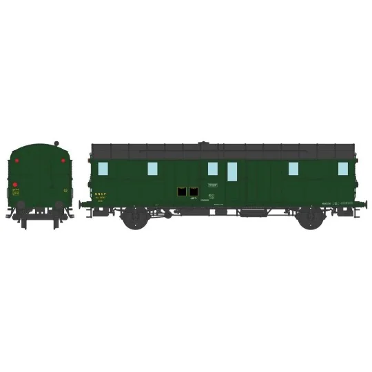 VB-313-Ree Modeles VB313 OCEM 32 baggage car, black roof, green ends, working lights, Eastern Region, SNCF