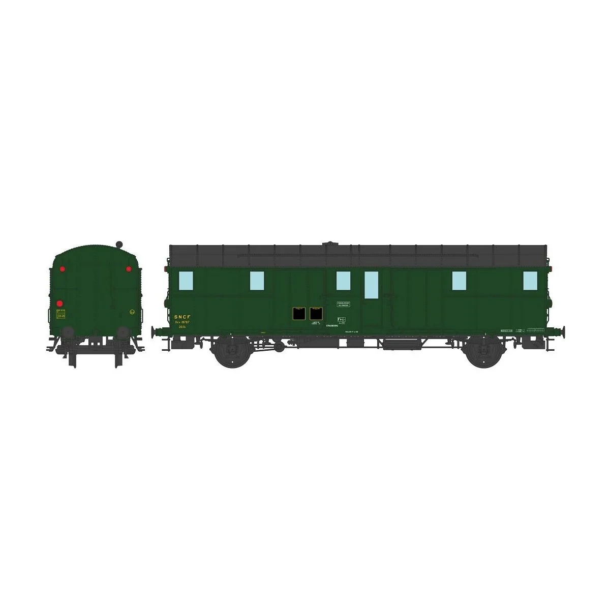 Ree Modeles VB313 OCEM 32 baggage car, black roof, green ends, work...