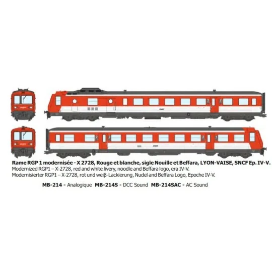 Modernized RGP 1 railcar X2728, Red, cap logo, Lyon-Vaise, SNCF - R... MB-214-Modernized RGP 1 railcar X2728, Red, cap logo, Lyon-Vaise, SNCF - REE Modeles MB214 - HO 1/87