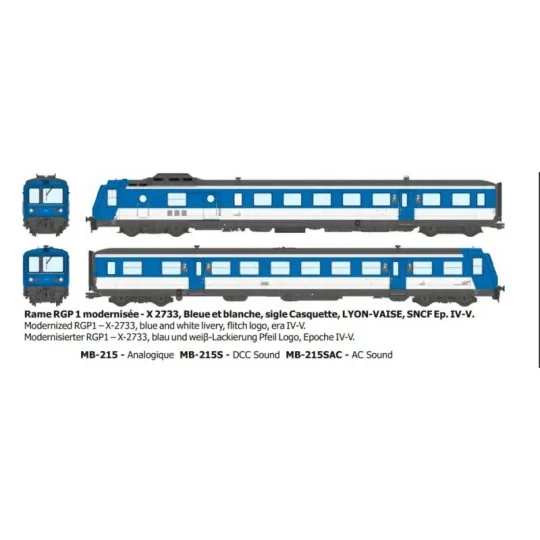 Autorail RGP 1 modernisée X2733, Bleu, logo casquette, Lyon-Vaise, ... MB-215-Autorail RGP 1 modernisée X2733, Bleu, logo casquette, Lyon-Vaise, SNCF - REE MB215 - HO 1/87