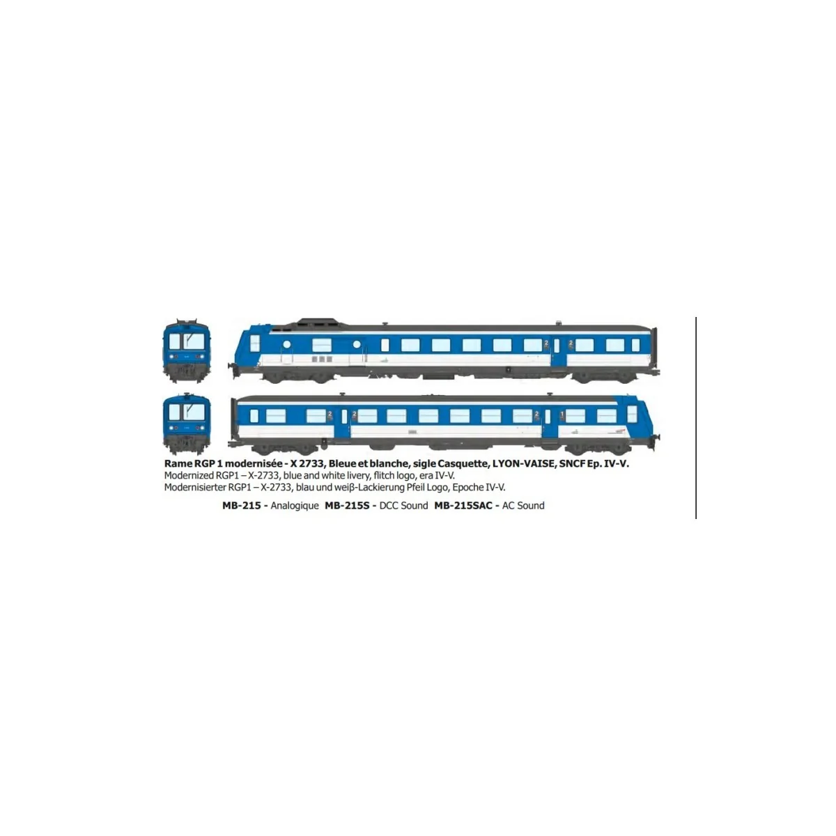 Modernized RGP 1 railcar X2733, Blue, cap logo, Lyon-Vaise, SNCF - ... Modernized RGP 1 railcar X2733, Blue, cap logo, Lyon-Vaise, SNCF - ...