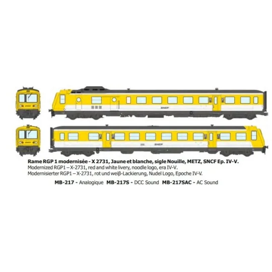 Autorail RGP 1 modernisée X2731, Jaune, logo nouille, Metz, SNCF, D... MB-217.S-Autorail RGP 1 modernisée X2731, Jaune, logo nouille, Metz, SNCF, Digital sonore - REE MB217S - HO 1/87