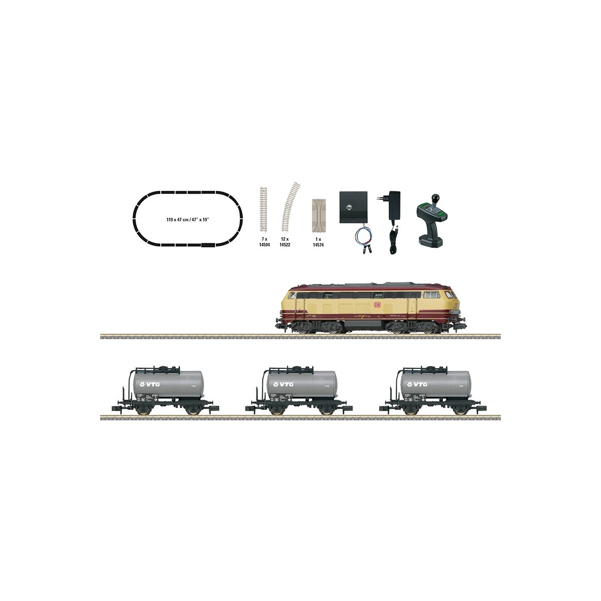 MiniTrix 11160 Freight Train Starter Set with Class 217 Electric, D... MiniTrix 11160 Freight Train Starter Set with Class 217 Electric, D...