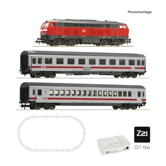 Roco 5110010, HO 1/87 scale, includes a 218 diesel locomotive start... ROCO_5110010-Roco 5110010, HO 1/87 scale, includes a 218 diesel locomotive starter set, DB AG passenger train, Geoline, digital Z21 START new
