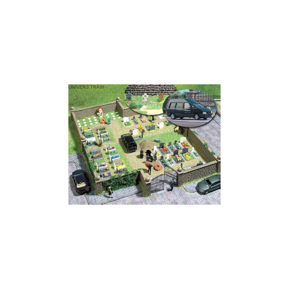 Busch 6049 Cemetery with Renault Espace and accessories - Busch_6049