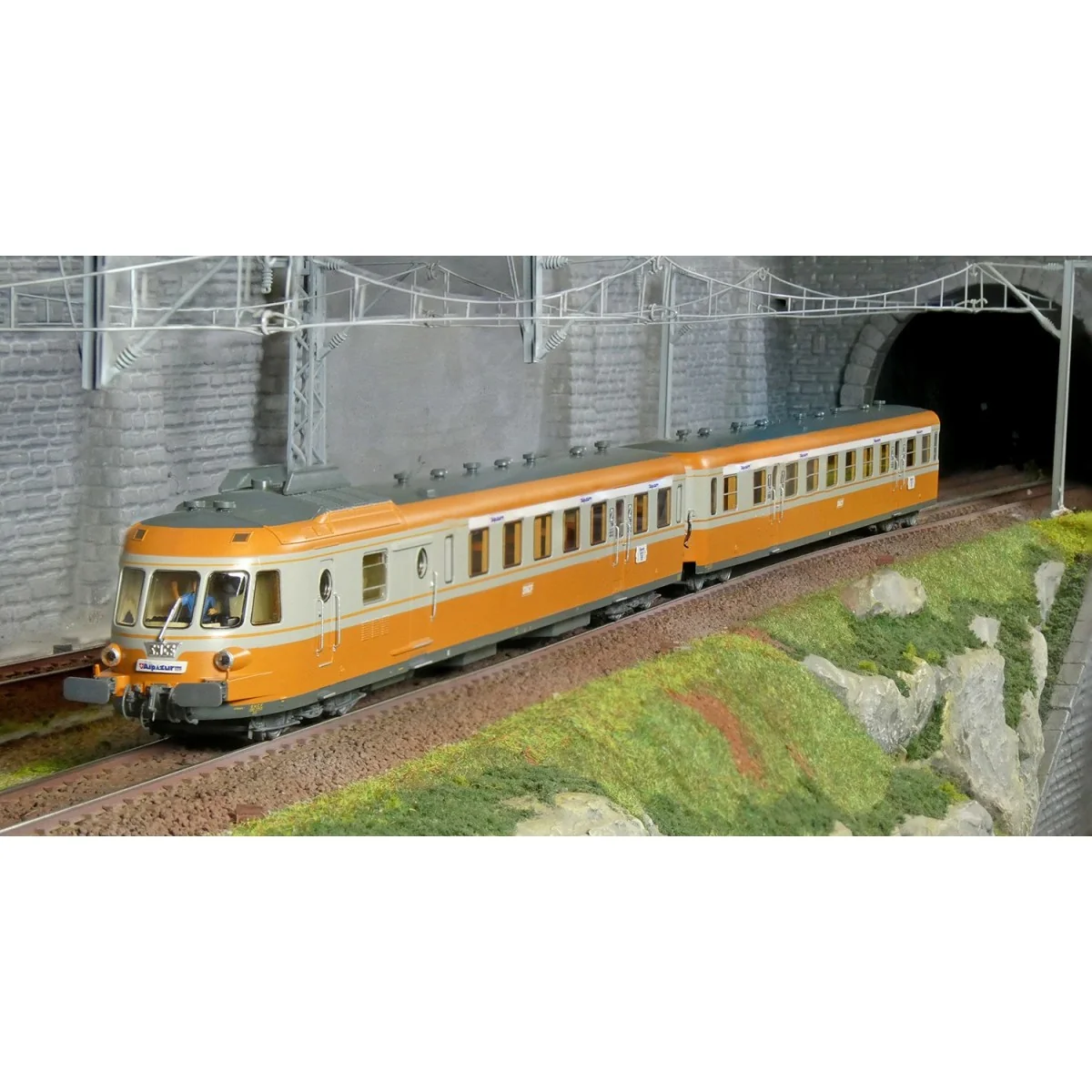 Jouef HJ2463S Autorail diesel RGP 1 avec remorque, SNCF, gris/orang...