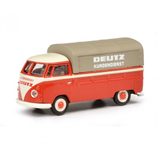 Schuco_452641000-Schuco 452641000 Volkswagen T1b pick-up rouge bâché, "Deutz Service"