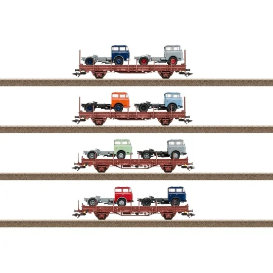 Set of Ks 3300 and Ks 3301 type car carrier wagons, DR - Tri... Trix_24190-Set of Ks 3300 and Ks 3301 type car carrier wagons, DR - Trix 24190 - H0