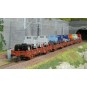 Coffret de wagons porte-véhicules type Ks 3300 et Ks 3301, DR - Tri... Trix_24190-Trix 24332 Wagon double articulé porte auto type Laaes 541 à 2 niveaux, DB, chargé VW type 3 1500 et 1600