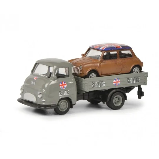 Schuco_452649000-Schuco 452649000 Unimog Pick-up gris Mini-Service, chargé Mini cooper
