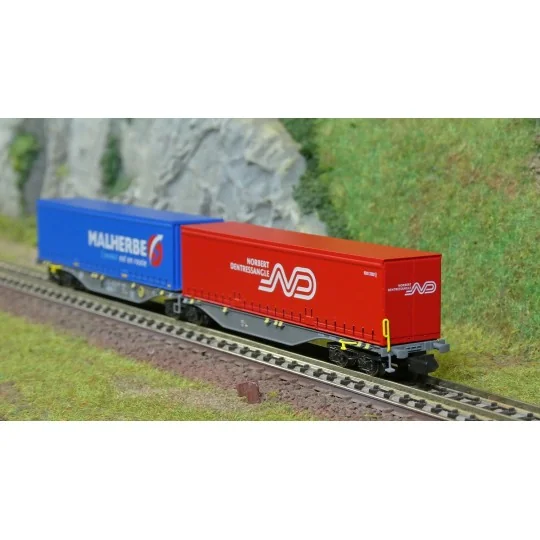 NW-208-Container wagon Sggmrss 90 TOUAX, 2 crates MALHERBE + NORBERT DANTRESSANGLE, REE Models NW-208 - N 1/160