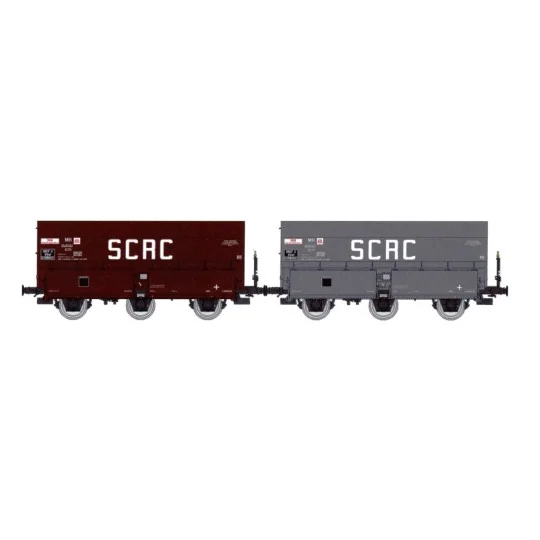 Set of 2 SNCF MH45 coke wagons, SCRC - REE WB960 - HO 1/87 WB-960-Flat wagon OCEM 19 + 4 beer containers CHAMPIGNEULLES- REE Models - WB989 - HO