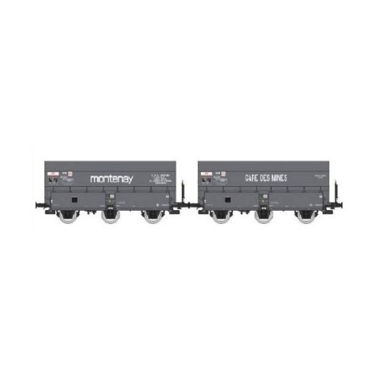 Coffret de 2 wagons coke MH45 SNCF, MONTENAY / Gare des Mines - REE... WB-964-Coffret de 2 wagons coke MH45 SNCF, STEMI - REE WB961 - HO 1/87